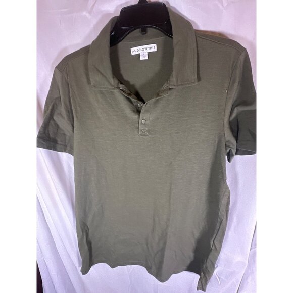 And Now This Mens Slub Collared Polo, Olive, Size S, NWT - Picture 2 of 5